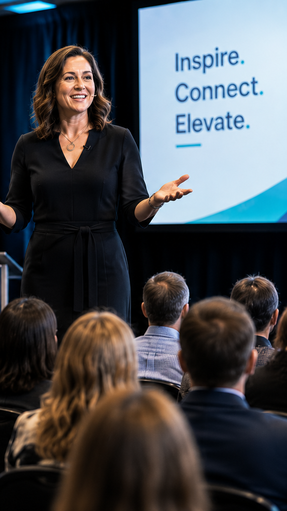Professional speaker presenting a keynote to an engaged audience